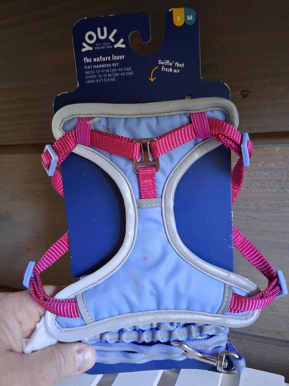 New YOUZ Nature Lover Cat/xxs DOG Harness & Leash Set - Size S/M - Blue/Pink
